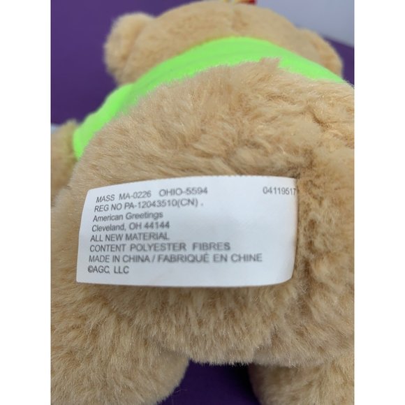 American Greetings Birthday Bear 9 Inch Tan Blue Dot Hat Green Happy Birthday Sh - Picture 6 of 9